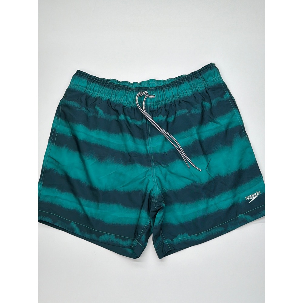 Speedo Mens Swim Trunks Teal Navy Blue Tie Dye Striped Board Shorts Large L